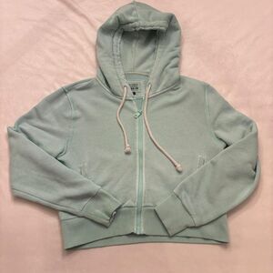 American Eagle Mint Green Cropped Zip-Up Hoodie | Casual | Size Large